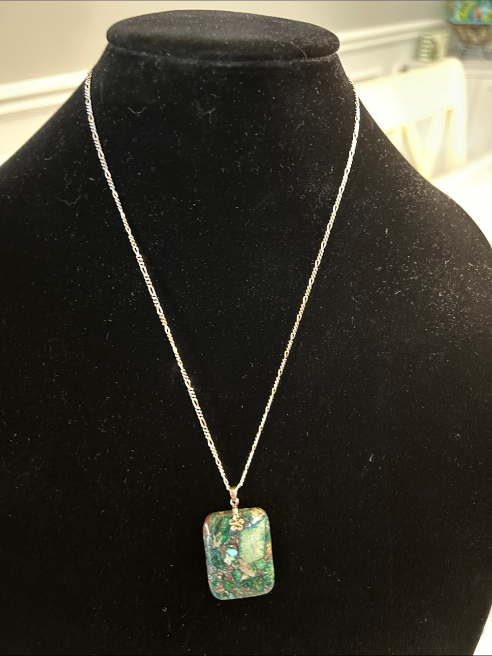 Sterling Silver Necklace with Green Turquoise Pendant